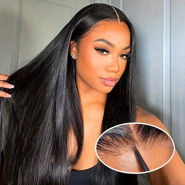 OQ HAIR Sleek Bone Straight Hair Snug Fit Drawstring Cap Pre-Cut 13x6 Lace Wear Go Glueless Wig