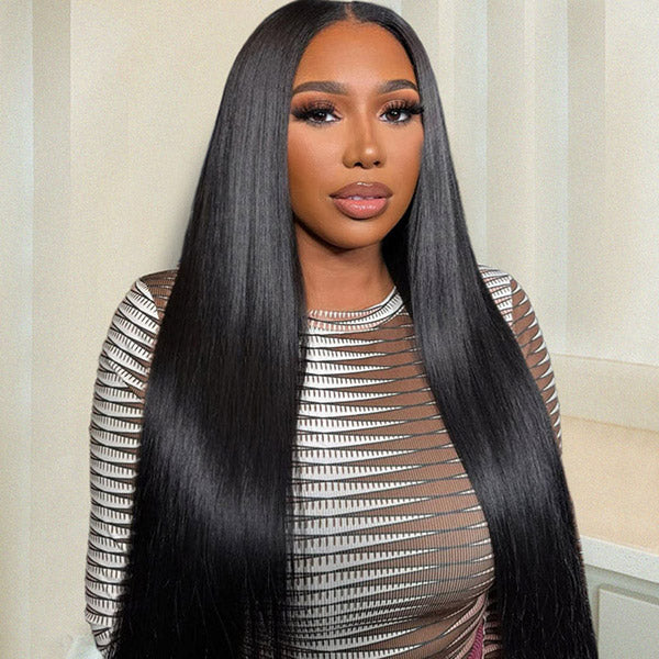 OQ HAIR Sleek Bone Straight Hair Snug Fit Drawstring Cap Pre-Cut 13x6 Lace Wear Go Glueless Wig
