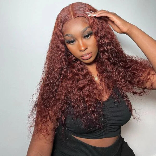 OQ Hair Wear And Go Wig Water Wave Reddish Brown Glueless Wig 7X5 Lace Front Wigs With Drawstring
