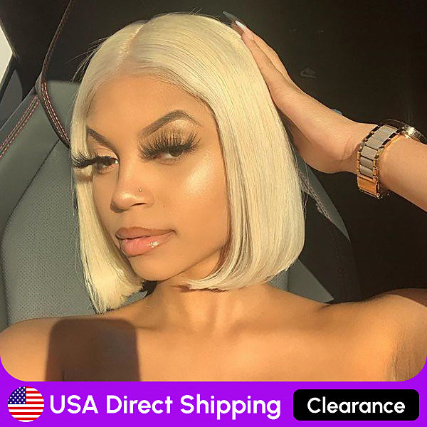 USA Warehouse Clearance | Pre-cut Lace Straight Bob Wig 613 Blonde Color Wear Go Wig