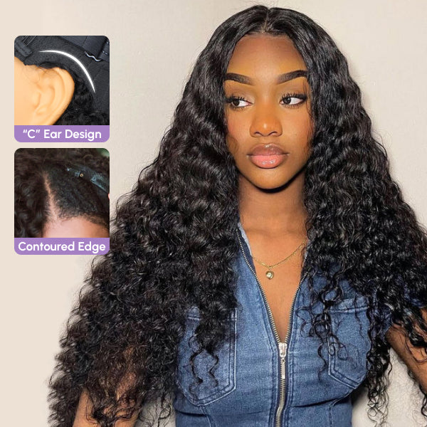 Water Wave No Leave Out Natural Scalp Glueless V Part Wig With Elastic Drawstring