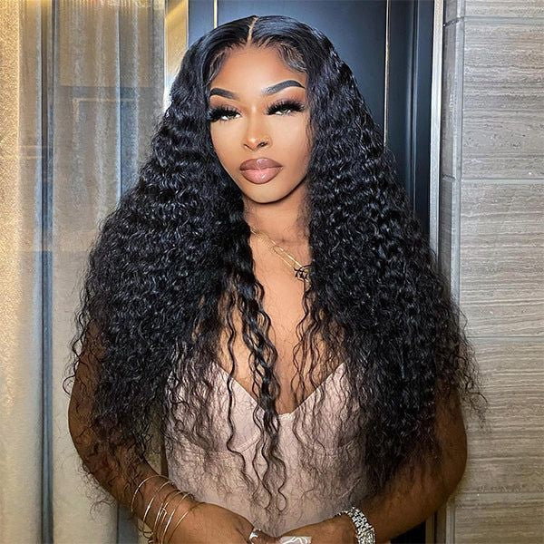 Water Wave V Part Wig No Leave Out Thin Part Glueless Wigs Human Hair Wig 180% Density