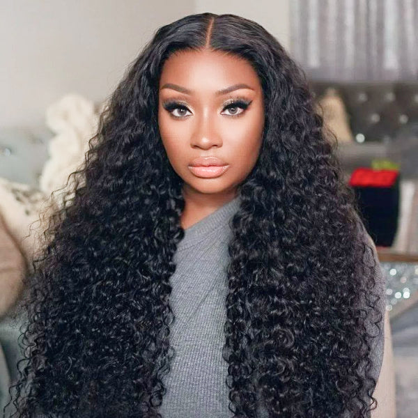 Water Wave V Part Wig No Leave Out Thin Part Glueless Wigs Human Hair Wig 180% Density