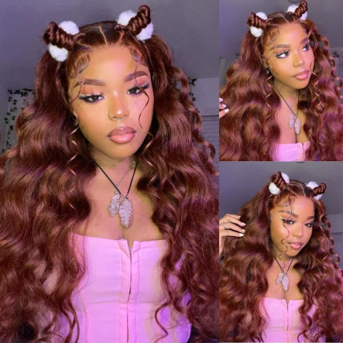 Autumn Vibe Reddish Brown Colored Lace Front Wigs Straight and Body Wave Human Hair Wigs