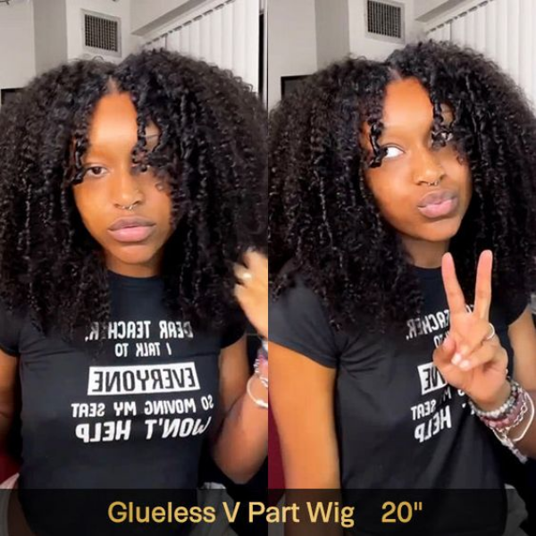 Curly Afro V & U Part Wig for Women Glueless Human Hair Wigs No Leave Out