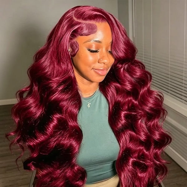 Pre-cut Lace Wig Body Wave Hair 99J Burgundy Color Wear Go Glueless Wig 7x5 Lace Wig Preplucked with Natural Hairline