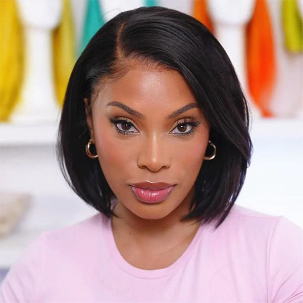 OQ HAIR Straight Blow Out Hair Cut Bob Wig Pre-Cut HD Lace Wear Go Glueless Wig