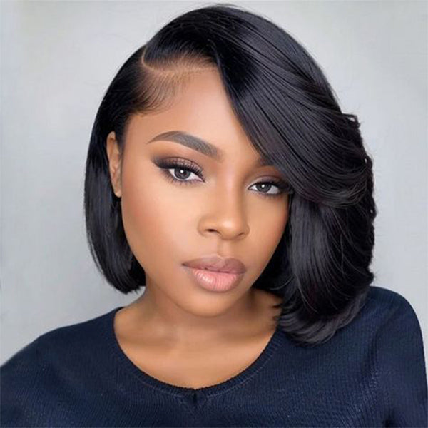 OQ HAIR Straight Blow Out Hair Cut Bob Wig Pre-Cut HD Lace Wear Go Glueless Wig