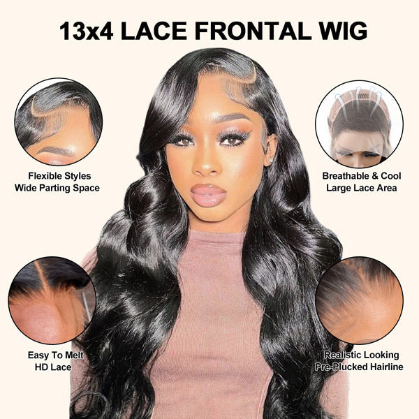 Body Wave 13x4 13x6 HD Lace Frontal Wig Skin Melt Human Hair Wig With Natural Hairline