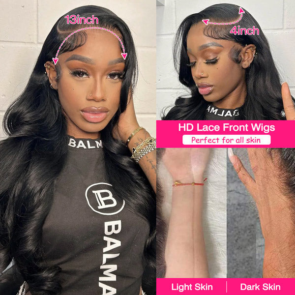 Body Wave 13x4 13x6 HD Lace Frontal Wig Skin Melt Human Hair Wig With Natural Hairline