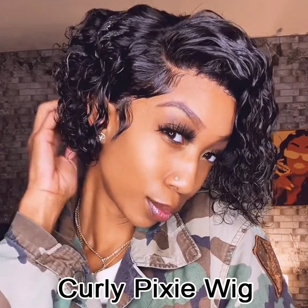Short Curly Hair 13x4 Lace Front Wig Pixie Cut Wig Human Hair