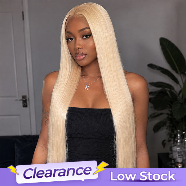 CLEARANCE | OQ HAIR Straight Hair Blonde 613 Pre-Plucked Natural Hairline 13x4 Lace Frontal Wig Dyeable Human Hair