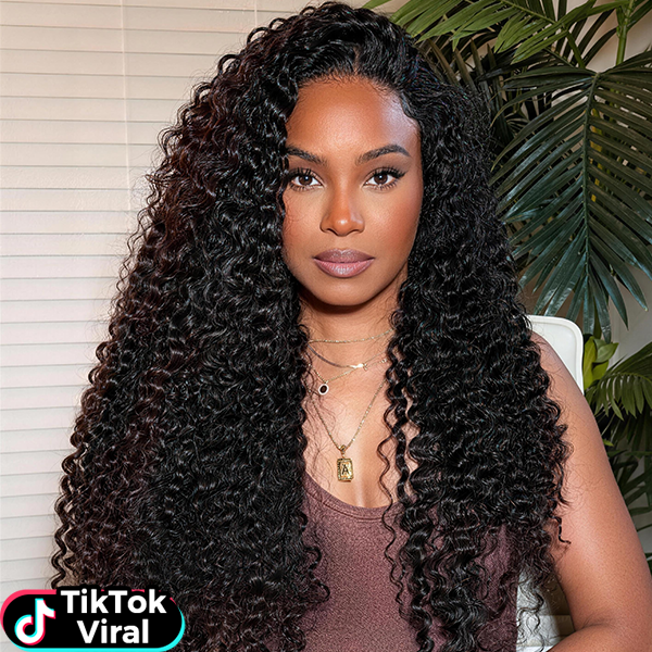 TikTok Viral Wigs Deep Wave Wear Go Wigs No Glue with Drawstring Lace Front Wig