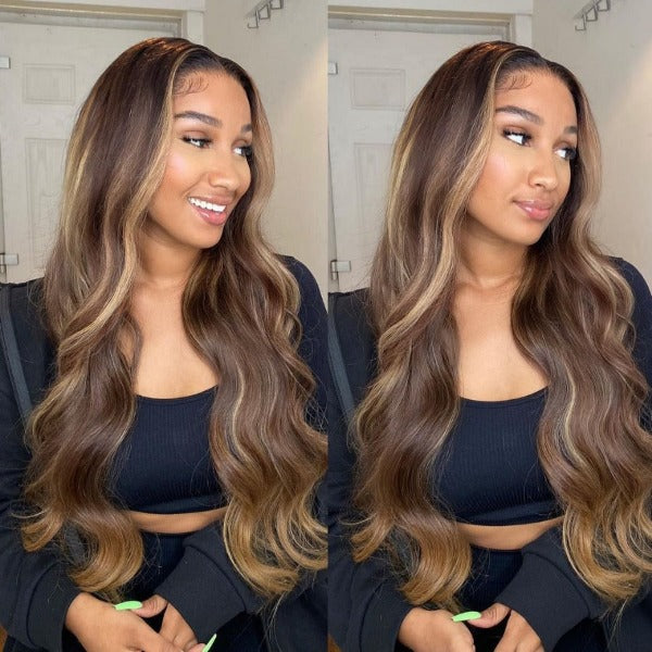 Balayage Highlights 13x4 Lace Front Wigs Ombre Highlight Curly Honey Blonde Colored Human Hair Wigs