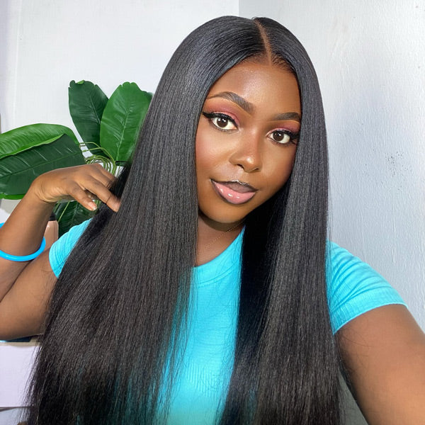 OQ HAIR Yaki Straight Bleached Knots Wear Go Wig Pre-cut 7x5 HD Lace Bleached Knots Relaxed Glueless Wig