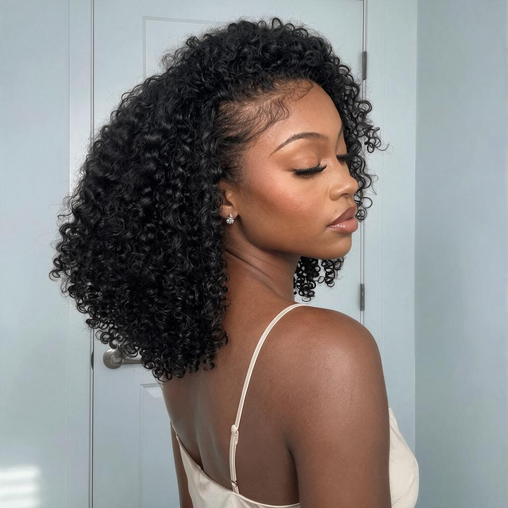 24H Shipping | Afro Curly Wear Go Half Wig With Drawstring Seamless Melt Beginner Friendly