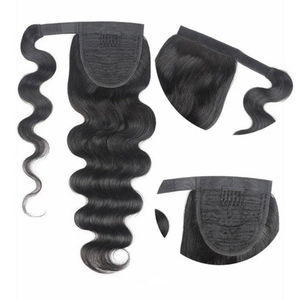 Body Wave Ponytail With Clip In 100% Human Hair Wrap-around Magic Velcro Ponytail Extension Quality Hair