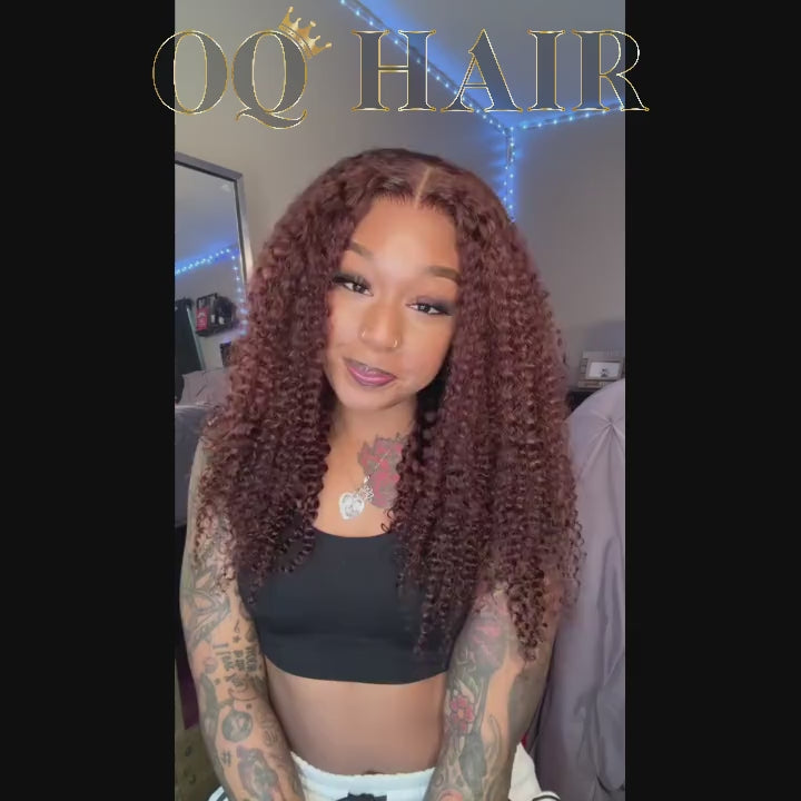 Kinky Curly Reddish Brown Wear Go Glueless Wig Pre-cut 7x5 Lace Wig Pre-plucked Hairline