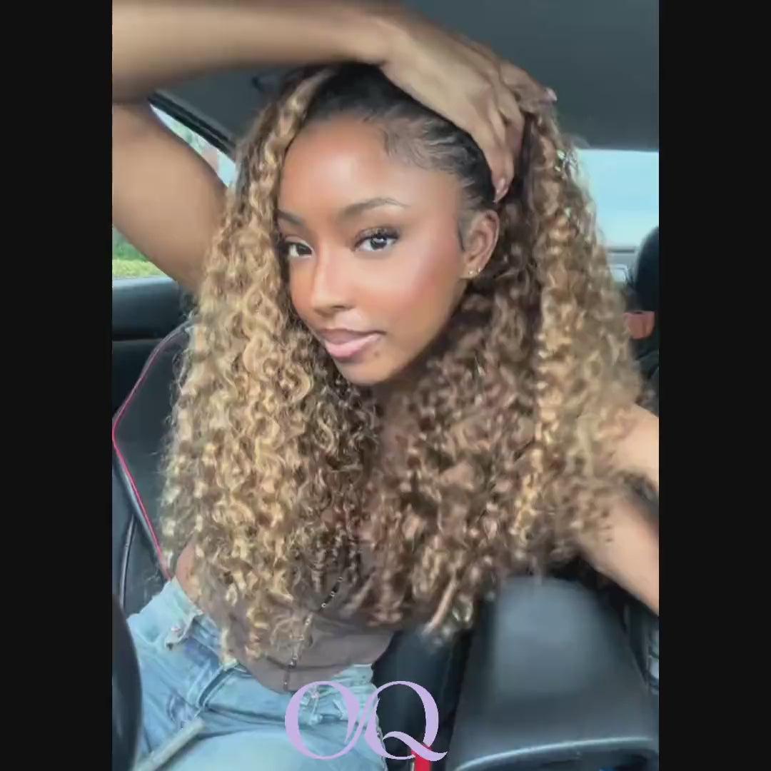 3 In 1 Half Wig | Burmese Curly Highlight 4/27 Color Wear Go Half Wig With Elastic Drawstring Flip Over Wig