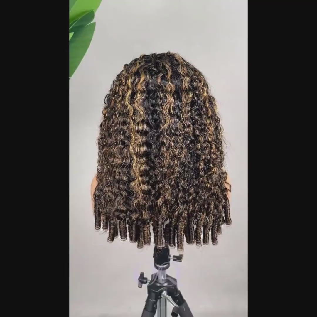 3 In 1 Half Wig | Burmese Curly Highlight 1B/30 Color Wear Go Half Wig Snug Fit