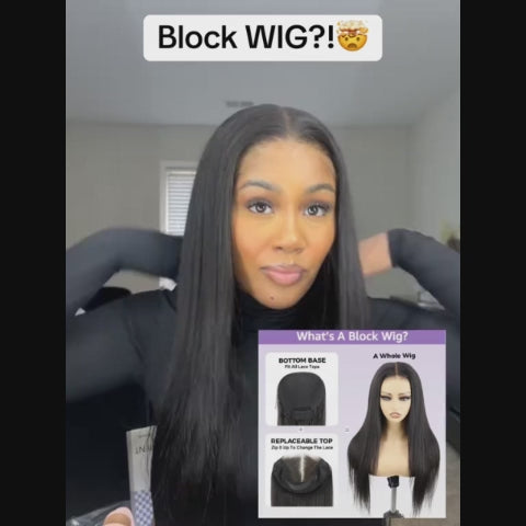 OQ Hair Block Wig Straight Hair Bleached Knots Wig With Optional Replaceable Zip Lace Tops