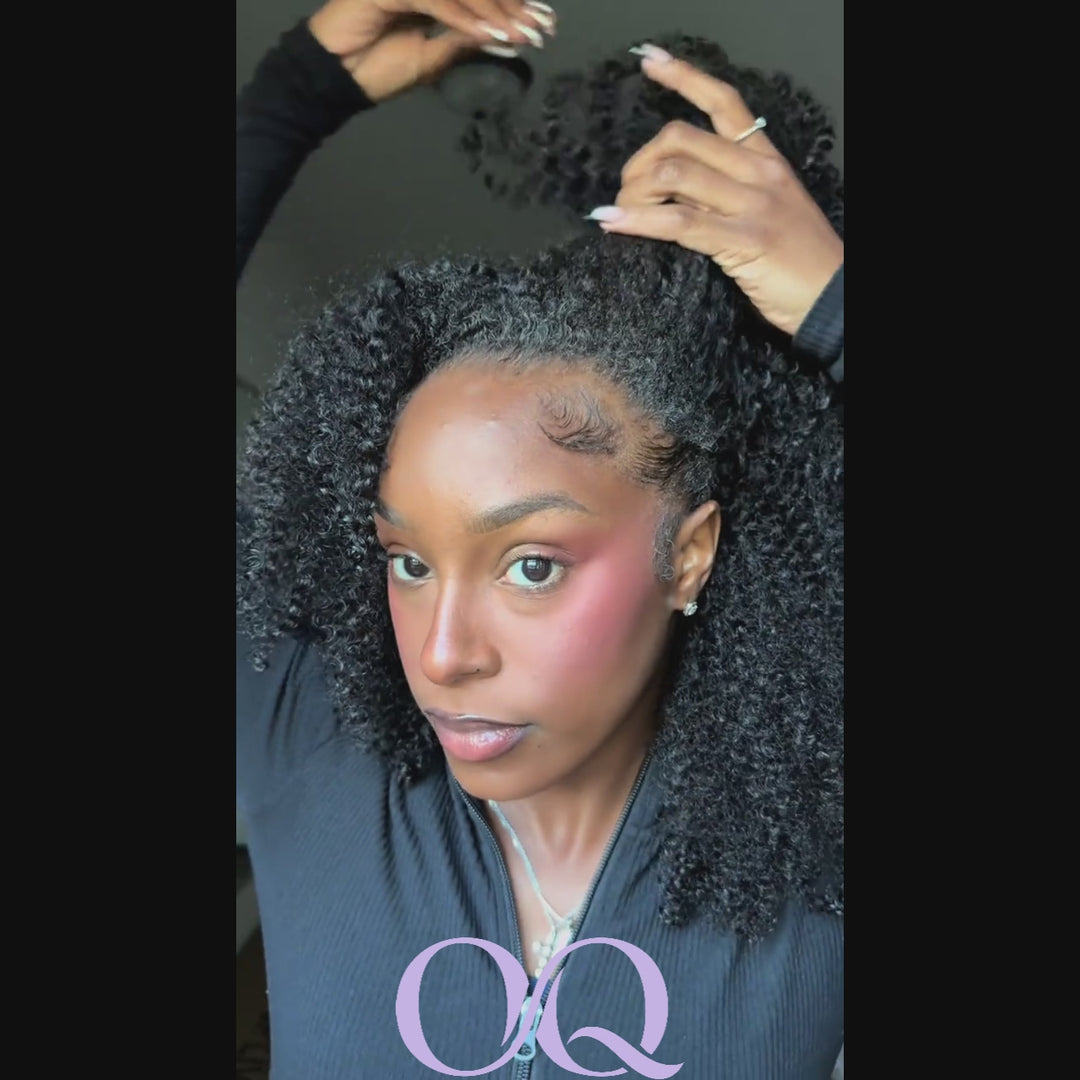 Kinky Curly Elastic Drawstring 13x4 13x6 HD Lace Frontal Wig Glueless Wear Go Wig Beginner Friendly Pre-plucked Hairline