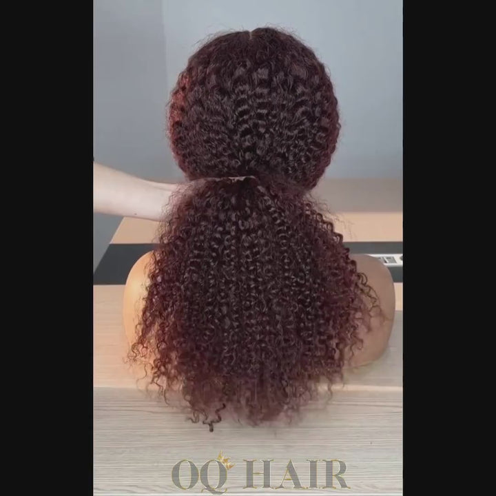 OQ HAIR Kinky Curly Reddish Brown Wear Go Glueless Wig Pre-cut 7x5 Lace Wig Pre-plucked Hairline