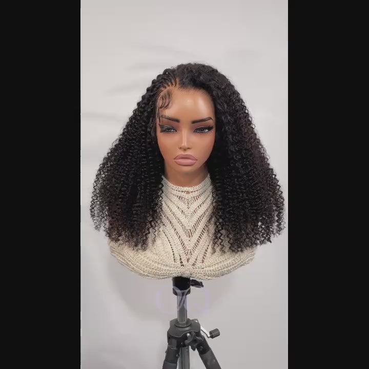 OQ HIAR Side Braided Kinky Curly Glueless Natural Melt Pre-Cut 13x4 HD Lace Frontal Wig Snug Fit Drawstring Cap Bleached Knots Wear Go Wig With Baby Hair