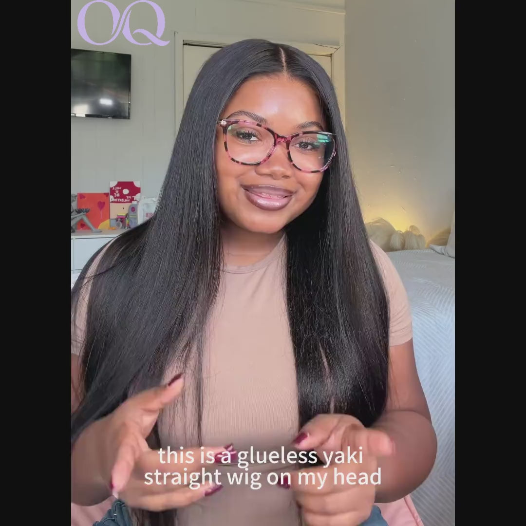 OQ HAIR Glueless Yaki Straight FreedoorM Wig Back Versatile Opening Pre-Cut 9x6 Skin Lace Wear Go Wig With Adjustable Fit Drawstring