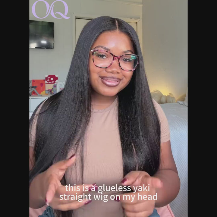 OQ HAIR Glueless Yaki Straight FreedoorM Wig Back Versatile Opening Pre-Cut 9x6 Skin Lace Wear Go Wig With Adjustable Fit Drawstring