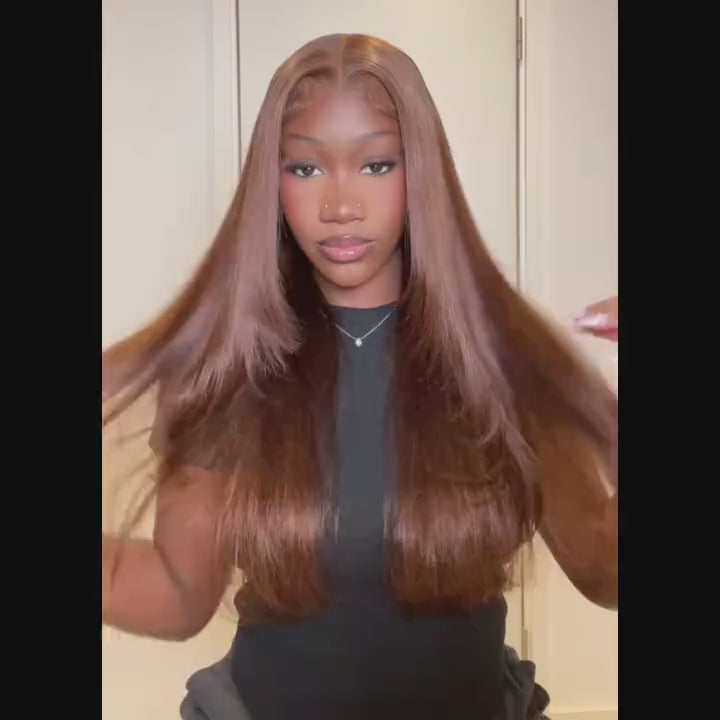 OQ HAIR Straight Chocolate Brown Color Layered Cut Wear Go Glueless Wig