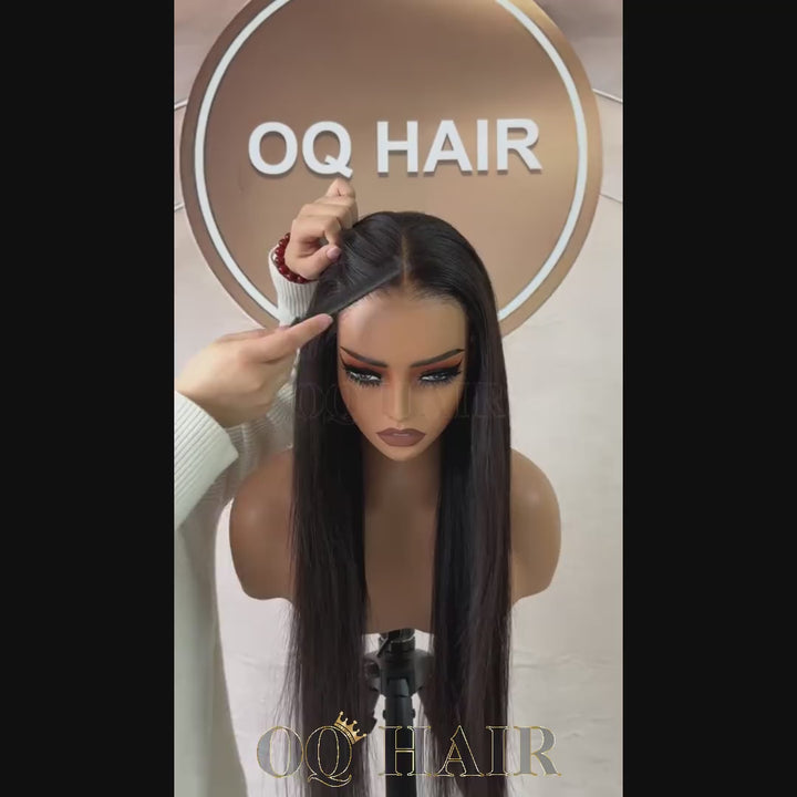 OQ HAIR Sleek Straight Pre-cut 7x5 HD Lace Wear Go Glueless Wig Bleached Invisible Knots