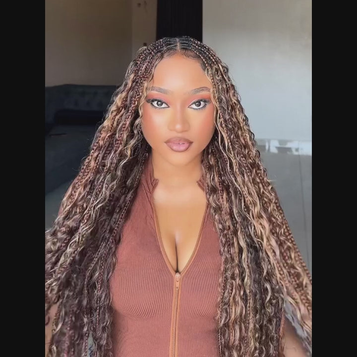 Deep Wave Highlight Ombre Color Bulk Human Hair Knotless Boho Braids Virgin No Weft Extensions 1/3/5 Packs