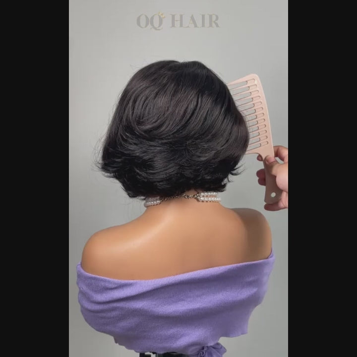 OQ HAIR Straight Blow Out Hair Cut Bob Wig Pre-Cut HD Lace Wear Go Glueless Wig