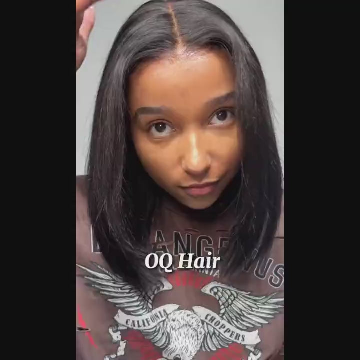 OQ HAIR Glueless Layered Cut Yaki Straight Wear Go Wig Pre-Cut 9x6 T Part Lace Bob Wig With Elastic Drawstring