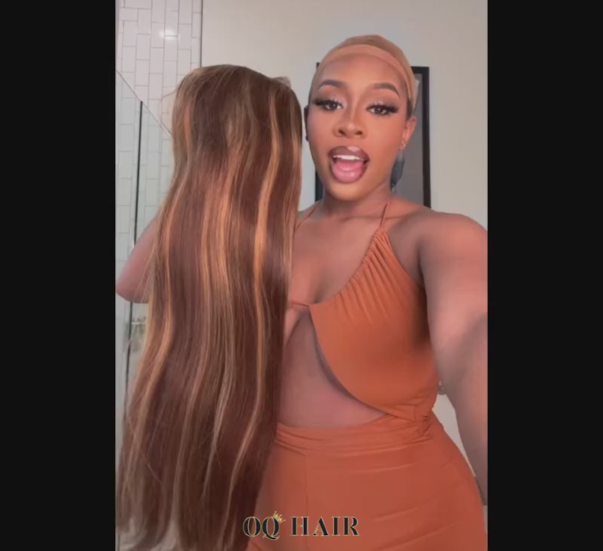 Straight Hair 4/27 Highlight Wear Go Glueless Wig Pre Plucked