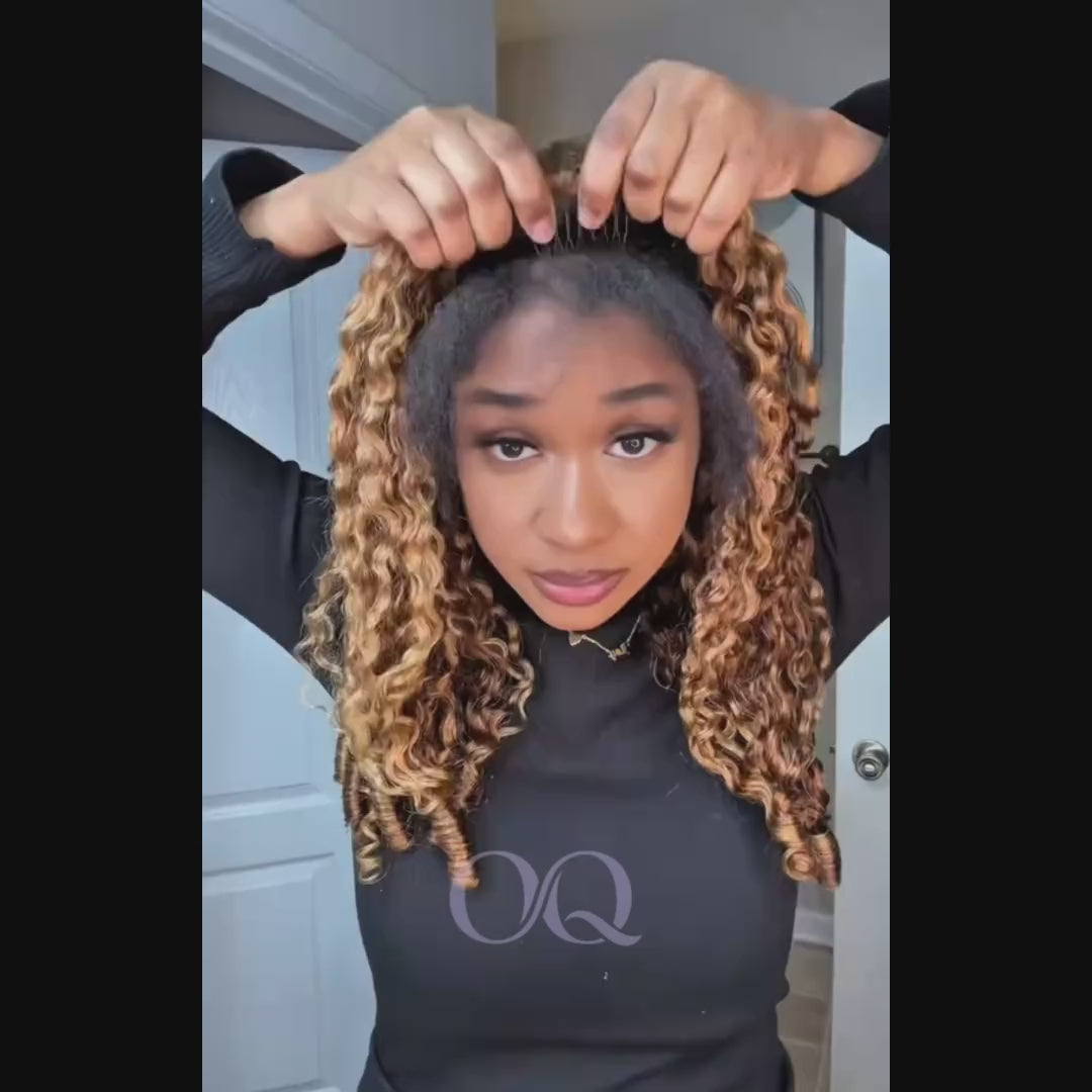 3 In 1 Half Wig | Burmese Curly Highlight 4/27 Color Wear Go Half Wig With Elastic Drawstring Flip Over Wig