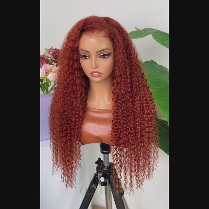 Water Wave Glueless Wig Auburn Brown Pre-cut Lace Wear Go Wig With Natural Hairline