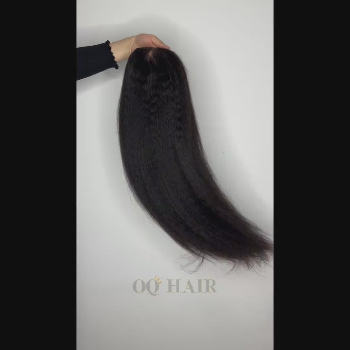 OQ HAIR Kinky Straight Wear Go Wig 100% Glueless Wig Bleached Knots 7x5 Pre-cut HD Lace