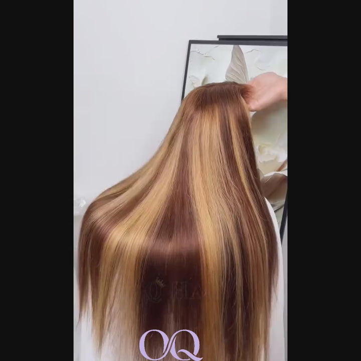 Pre-cut Lace Wig Straight Hair 4/27 Highlight Wear Go Glueless Wig 7x5 Lace Wig Preplucked with Natural Hairline