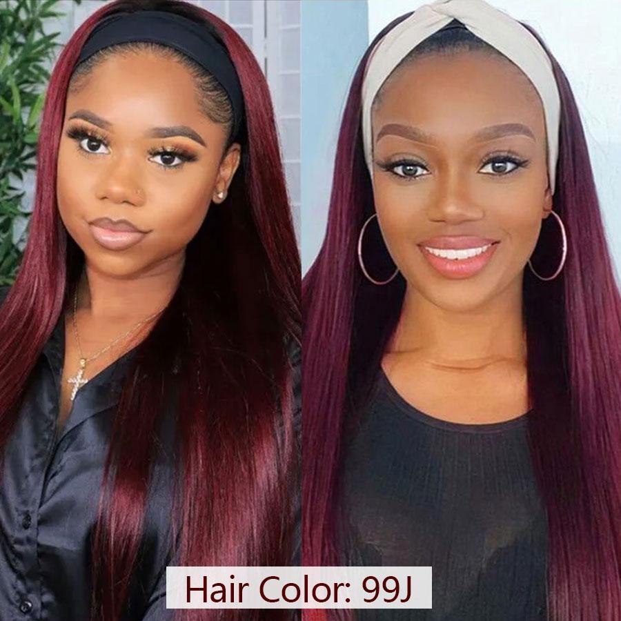 Straight Hair Headband Wig 14-26 Inch Human Hair Wigs For Women Full Machine Made Wig With Headband Scarf 180% Density - ORIGINAL QUEEN HAIR