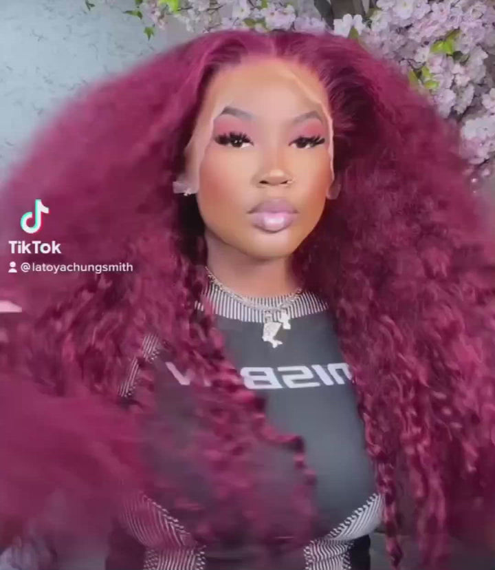 Burgundy 99J Color Deep Wave Lace Frontal and Closure Wig