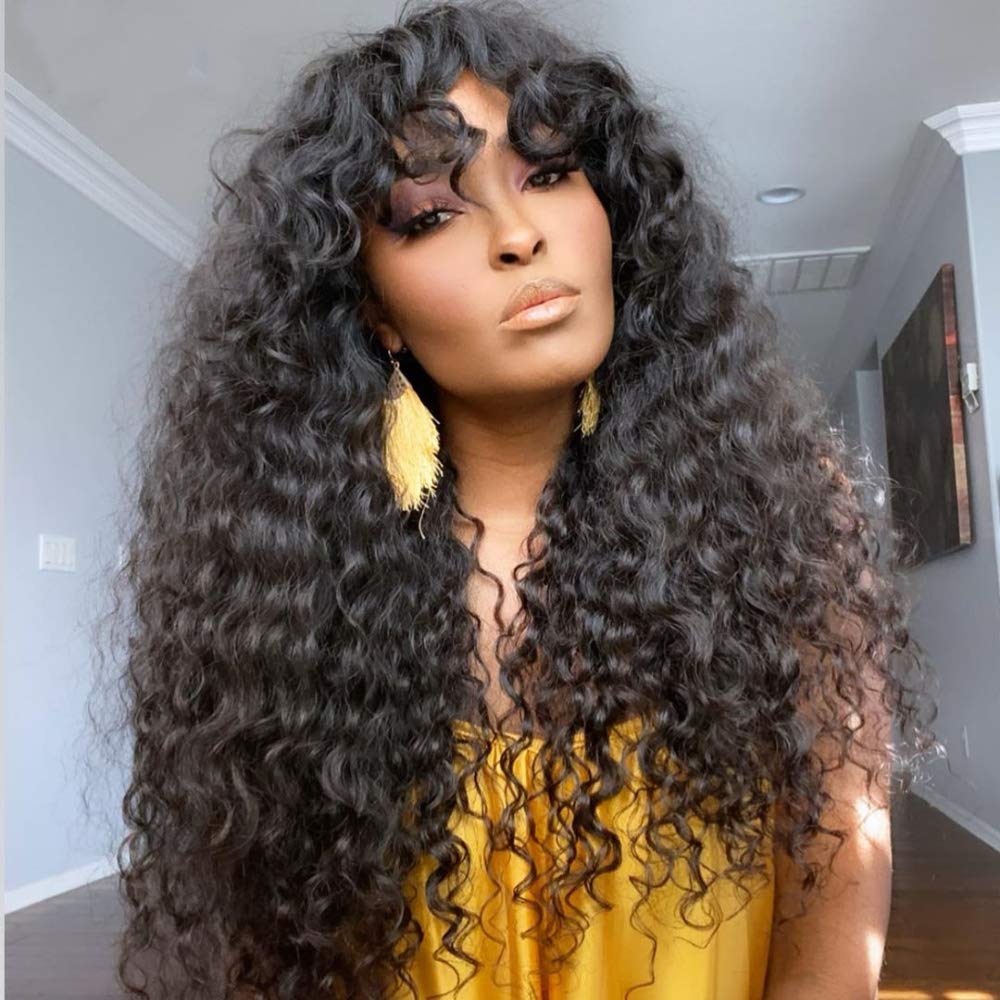 Water Wave Wigs with Bangs Machine Made Wigs for Women