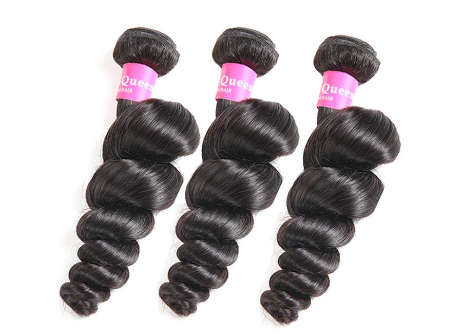 9A Loose Wave Human Hair 3 Bundles with 13*4 Lace Frontal Natural Black -OQHAIR - ORIGINAL QUEEN HAIR