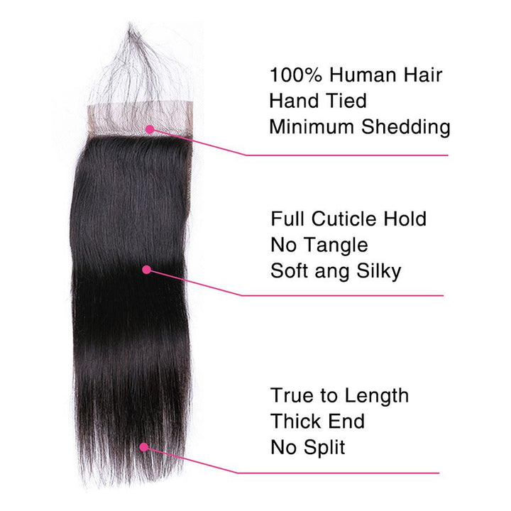 Full Straight Human Hair 4 Bundles with 4*4 Lace Clsoure Natural Black -OQHAIR - ORIGINAL QUEEN HAIR