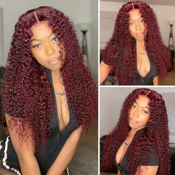 Glueless Human Hair Wigs Burgundy HD Lace Front Wig