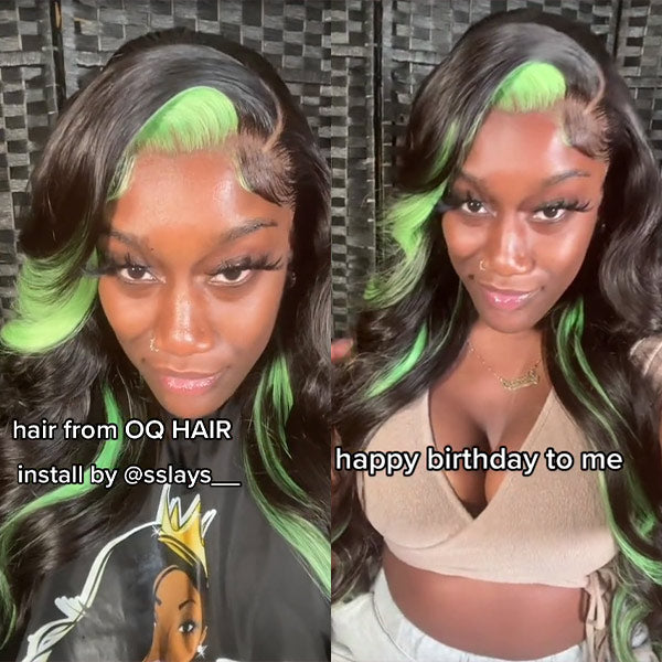 Skunk Stripe Highlighted Hair Green /Red & Black Color Body