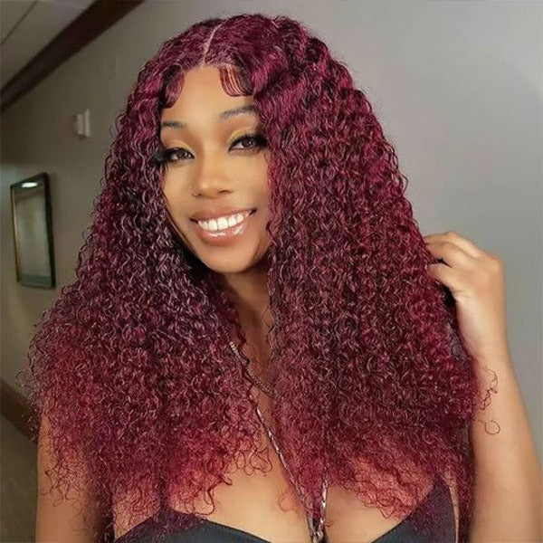 Glueless Human Hair Wigs Burgundy HD Lace Front Wig