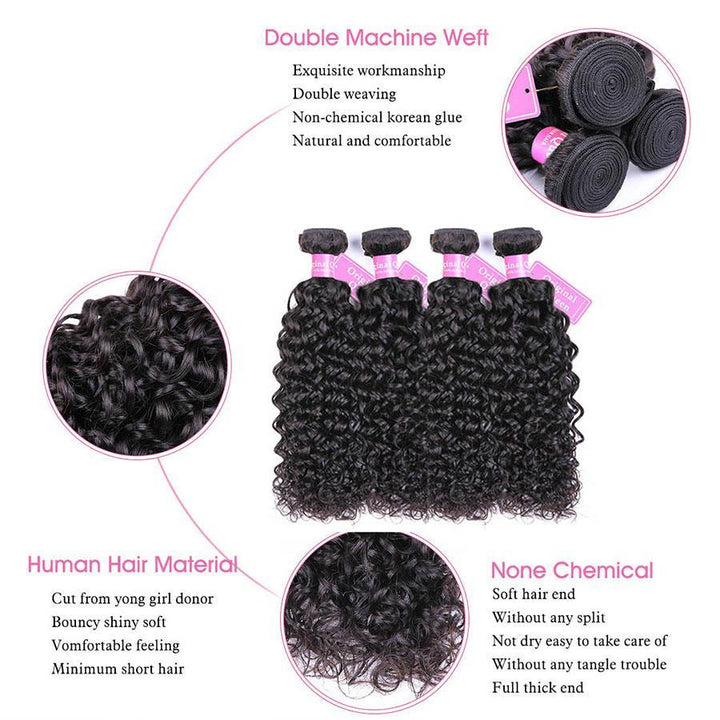 Water Wave Human Hair 4 Bundles with 4*4 Lace Clsoure Natural Black -OQHAIR - ORIGINAL QUEEN HAIR