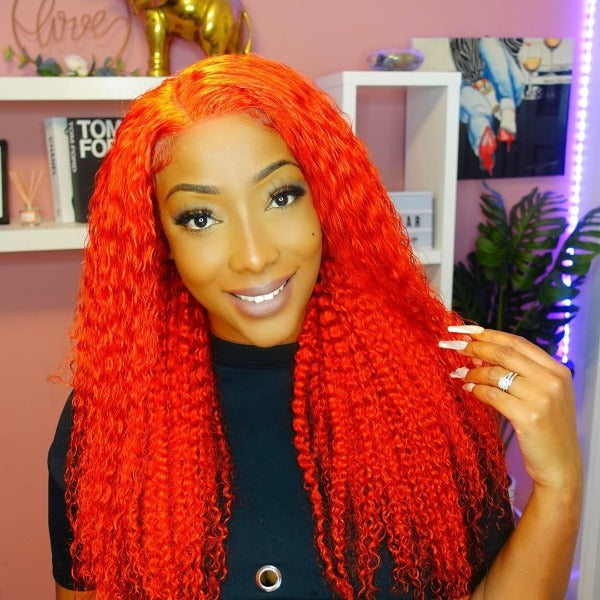 Orange Lace Front Wigs Preplucked Kinky Curly Human Hair Color Wigs